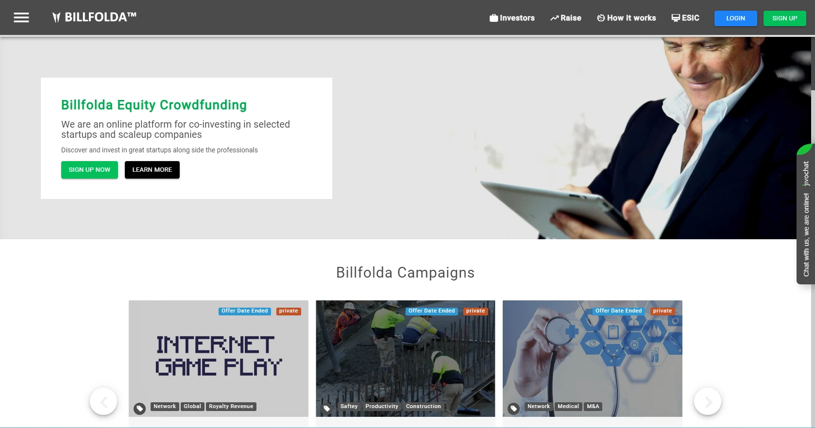 Billfolda website homepage